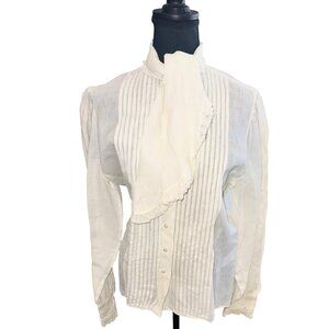 Vintage Gloria Sachs Prairie Peasant 80s White Pleated Lace Cotton Blouse 10